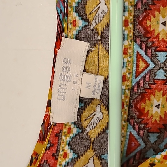 Umgee Women’s Size Medium Aztec Print Tan Ivory Tunic/Babydoll Dress - Picture 5 of 10